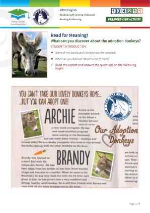 Click to view Resource 104211 Read for Meaning! Adoption donkeys