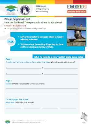 Click to view Resource 104111 Design a persuasive Adopt a Donkey Charity Leaflet 