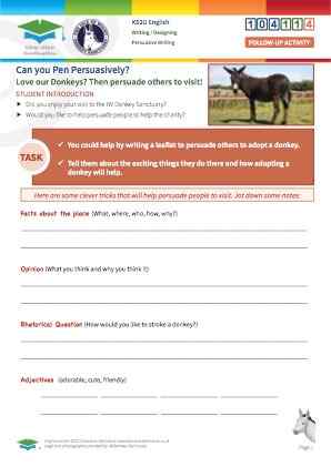 Click to view Resource 104114 Design a persuasive Adopt a Donkey Charity Leaflet 