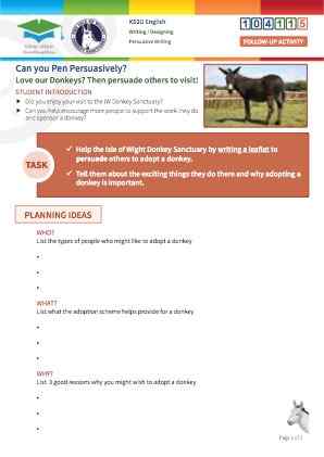 Click to view Resource 104115 Design a persuasive Adopt a Donkey Charity Leaflet 
