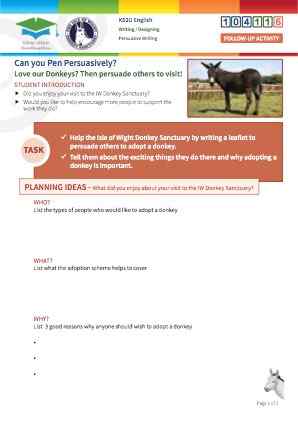 Click to view Resource 104116 Design a persuasive Adopt a Donkey Charity Leaflet 