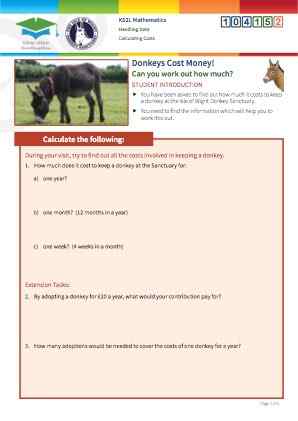 Click to view Resource 104152 Calculating Costs at the Isle of Wight Donkey Sanctuary