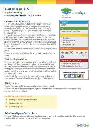 Thumbnail image of Education Destination resource 105041 Teacher Note
