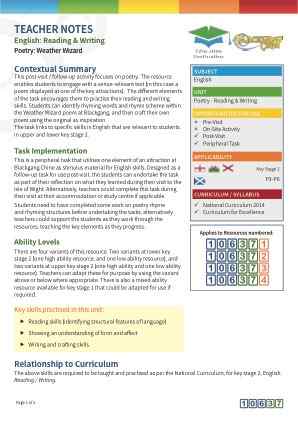 Thumbnail image of Education Destination resource 106374 Teacher Note