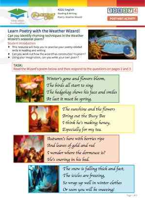 Click to view Resource 106374 Weather Wizard! Reading & writing poetry.